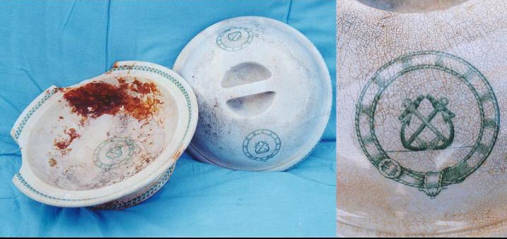 Confederate States Navy CSN China Serving Piece with Lid in Green Trim and Crossed Anchors
